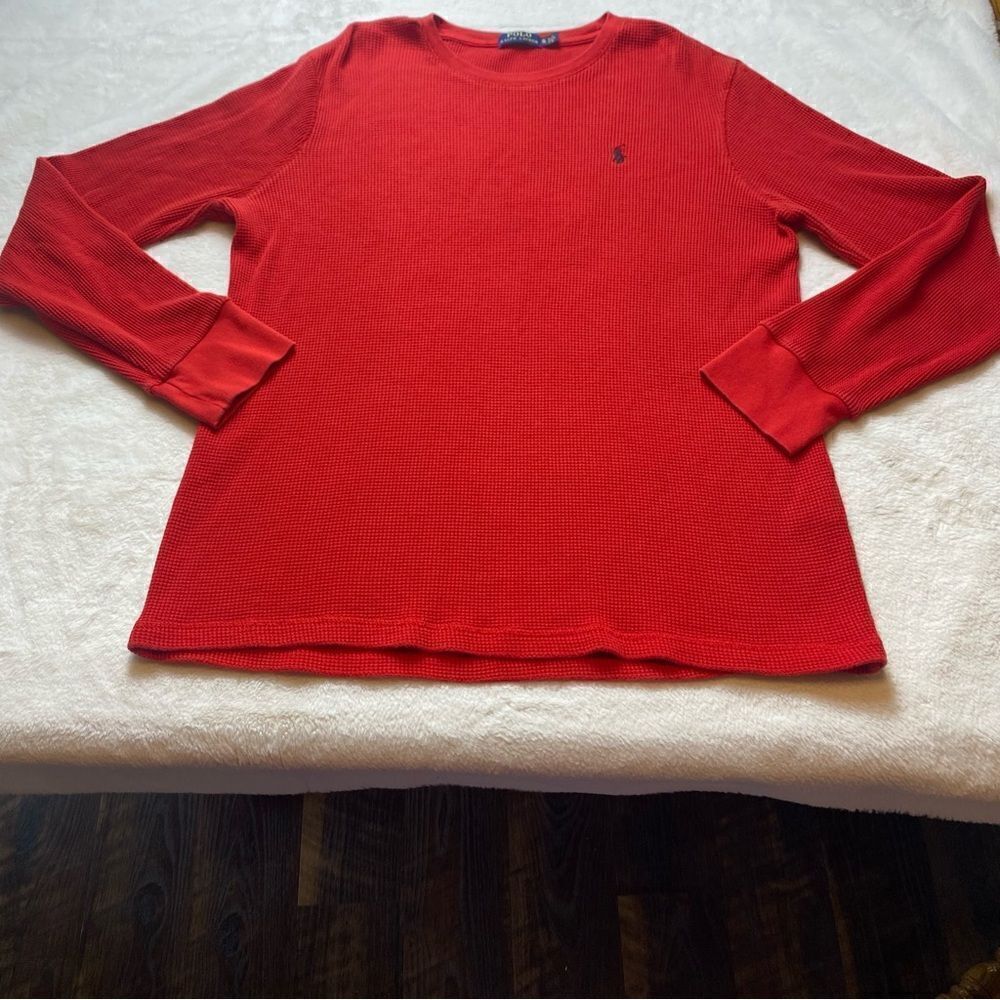 Polo Ralph Lauren Red Crew Neck Waffle Knit Long Sleeve Shirt Size XL